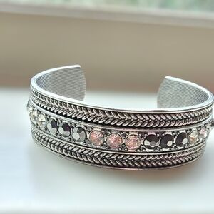 Elegant Silver and Black Cuff Bracelet